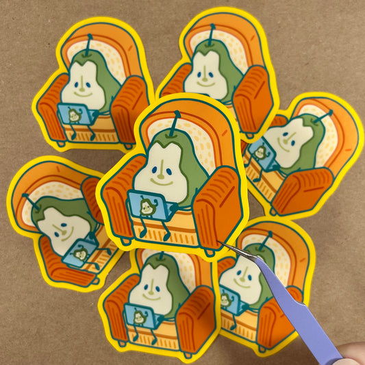 "Half Pear On Bread Armchair With Laptop" Die Cut Sticker