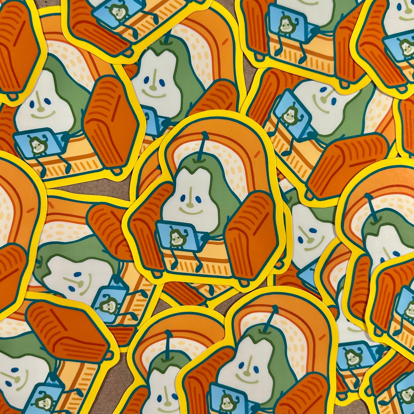 "Half Pear On Bread Armchair With Laptop" Die Cut Sticker