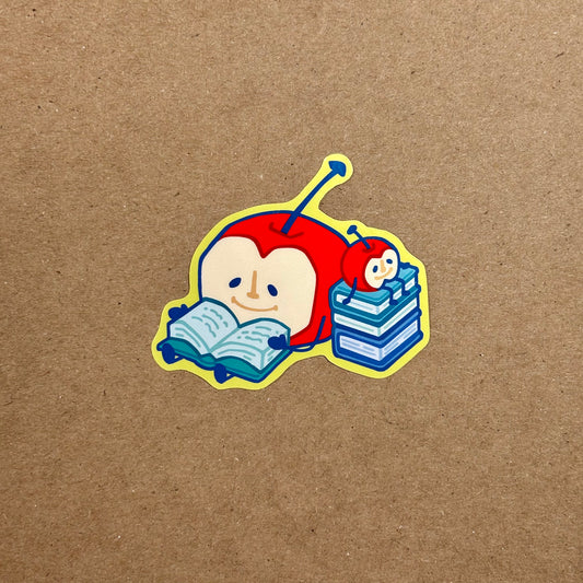 "Half Apple Buddy Reading Books" Die Cut Sticker