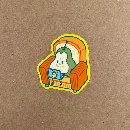 "Half Pear On Bread Armchair With Laptop" Die Cut Sticker
